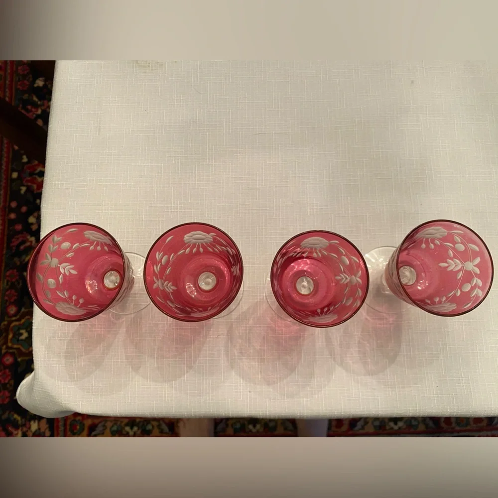 Antique Glastonbury Cranberry Cordial Glasses Set of 4